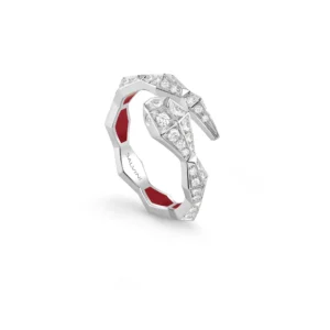 Anello Salvini Eva in oro bianco con diamanti e hybrid ceramic rossa