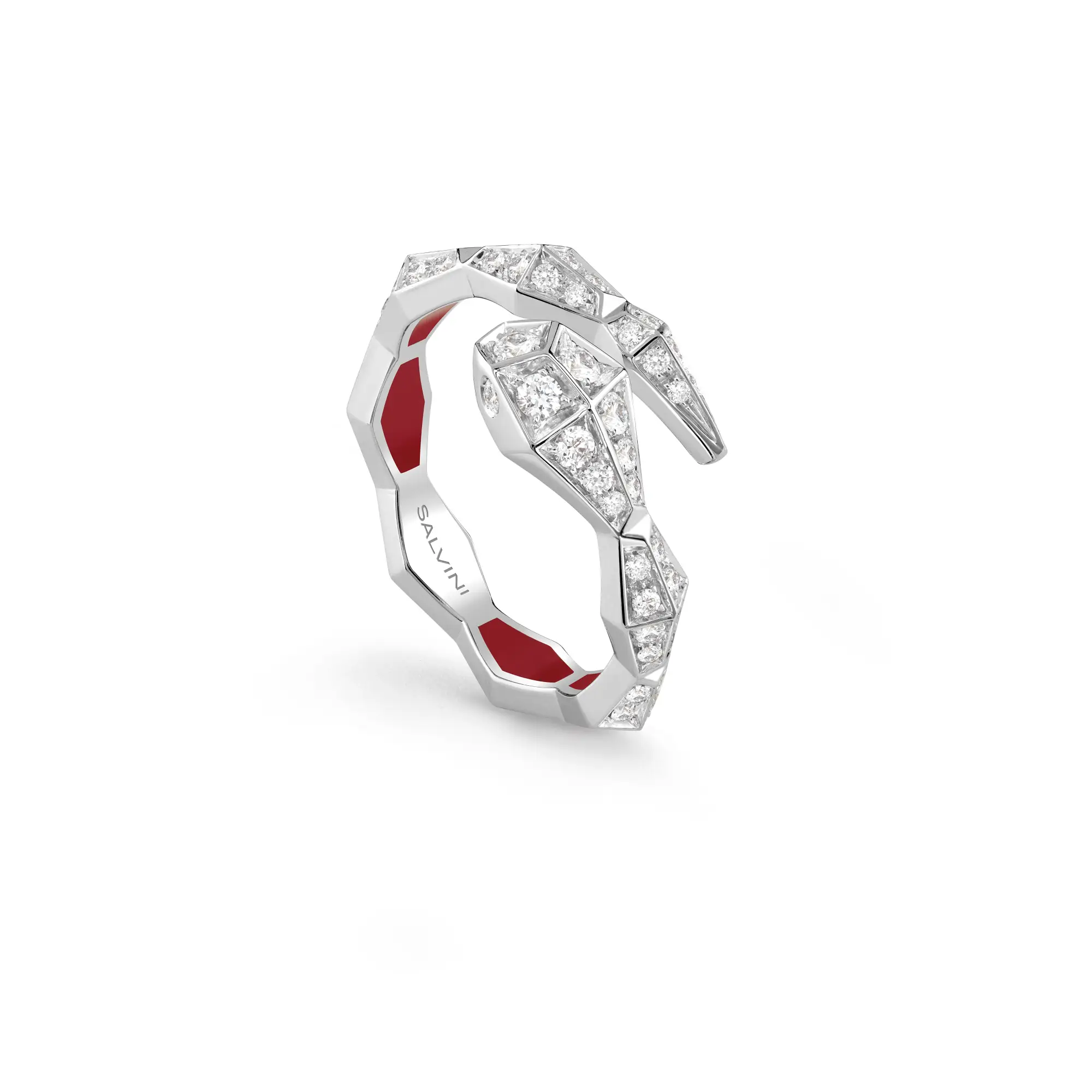 Anello Salvini Eva in oro bianco con diamanti e hybrid ceramic rossa